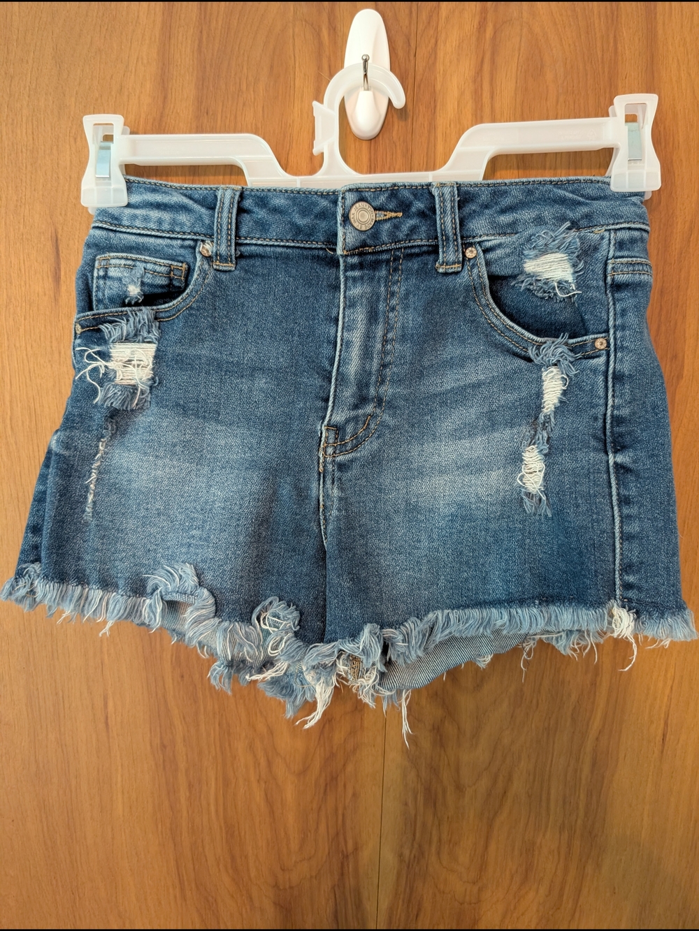 Wax Jean Distressed Frayed Hem Denim Shorts - Blue Size Small